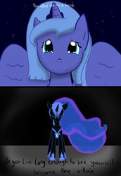 Size: 1024x1489 | Tagged: safe, nightmare moon, princess luna, g4, crying, duo, s1 luna, sad, the dark knight