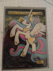 Size: 2073x2764 | Tagged: artist needed, safe, princess celestia, g4, animar, customized toy, high res, irl, magic the gathering, photo, toy, trading card