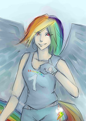 Size: 2480x3507 | Tagged: safe, artist:shaeunderscore, rainbow dash, human, g4, high res, humanized, tailed humanization, winged humanization