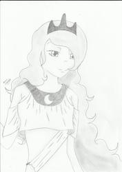 Size: 2481x3507 | Tagged: safe, artist:candy-muffin, princess luna, human, g4, high res, humanized, monochrome, traditional art