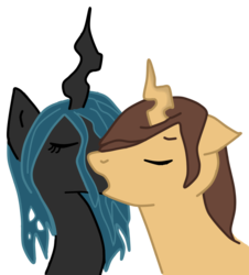 Size: 711x786 | Tagged: safe, artist:hollena, queen chrysalis, oc, oc:poisoned soul, changeling, g4, canon x oc, eyes closed, floppy ears, kiss on the lips, kissing, simple background, transparent background, vector