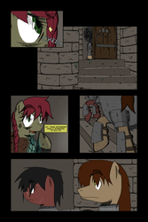 Size: 1200x1800 | Tagged: safe, artist:thethunderpony, oc, oc only, oc:gavel sternbroad, oc:roya neighvarre, oc:seedy scrolls, a seedy mare's tale, cloak, clothes, comic