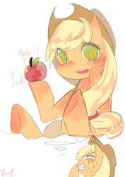 Size: 2480x3507 | Tagged: safe, artist:yunachanfairy, applejack, g4, female, high res, pixiv, solo, thinking