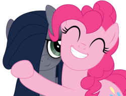 Size: 2544x1952 | Tagged: safe, artist:reitanna-seishin, pinkie pie, oc, oc:minkie pie, earth pony, pony, fanfic:muffins, g4, ^^, duo, eyes closed, fanfic art, female, hug, mare, obsidian pie, sibling love, siblings, simple background, sisterly love, sisters, transparent background