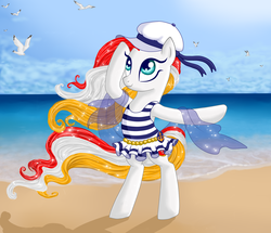 Size: 4312x3712 | Tagged: dead source, safe, artist:aurora69rainbow, oc, oc only, pony, beach, city ponies, clothes, nation ponies, odessa, skirt, solo, swimsuit, ukraine