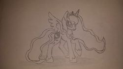 Size: 4128x2322 | Tagged: safe, princess luna, alicorn, pony, g4, female, happy, monochrome, solo, traditional art