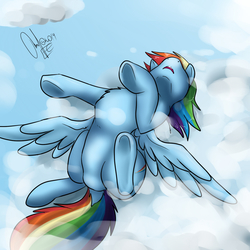 Size: 1000x1000 | Tagged: safe, artist:mixedfeline, rainbow dash, g4, cloud, cloudy, female, sleeping, solo