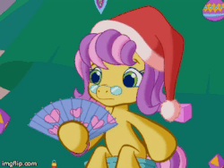 Size: 360x270 | Tagged: safe, screencap, mayor flitter flutter, g3, g3.5, twinkle wish adventure, animated, concerned, fan, fanning, fanning self, glasses, hat, imgflip, sitting