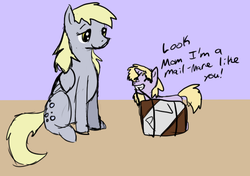 Size: 672x474 | Tagged: artist needed, source needed, safe, derpy hooves, dinky hooves, pegasus, pony, g4, cute, dinkabetes, equestria's best daughter, female, mailmare, mare