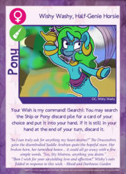 Size: 788x1088 | Tagged: safe, artist:clexyoshi, oc, oc only, oc:wishy washy, genie, twilight sparkle's secret shipfic folder, belly dancer, card, style emulation, veil