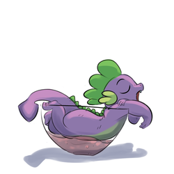 Size: 1024x1024 | Tagged: safe, artist:imsokyo, spike, dragon, pony, daily life of spike, daily sleeping spike, g4, cup of pony, eyes closed, inconvenient spike, male, open mouth, pun, punch (drink), punch bowl, sleeping, snoring, solo, tumblr, visual pun