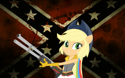 Size: 1024x640 | Tagged: safe, artist:php50, applejack, equestria girls, g4, my little pony equestria girls: rainbow rocks, confederate, confederate flag, female, gun, shotgun, solo, weapon