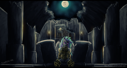 Size: 1996x1080 | Tagged: safe, artist:col762nel, nightmare moon, princess celestia, g4, armor, female, mare in the moon, moon, sad, solo