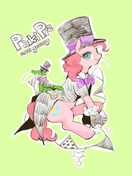Size: 600x800 | Tagged: safe, artist:wan, gummy, pinkie pie, g4, clothes, duo, female, hat, male, top hat, tuxedo