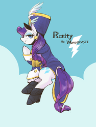 Size: 600x800 | Tagged: safe, artist:wan, rarity, pony, unicorn, g4, ancient wonderbolts uniform, boots, clothes, female, hat, mare, sgt. rarity, shako, shoes, solo, tail, tail hole, uniform