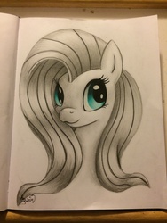 Size: 2448x3264 | Tagged: safe, artist:artisticdemonz, fluttershy, g4, :3, female, grayscale, high res, monochrome, solo, traditional art