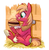 Size: 600x608 | Tagged: safe, artist:thedoggygal, big macintosh, earth pony, pony, g4, big mac (burger), burger, cute, food, hamburger, male, mcdonald's, namesake, ponies eating meat, pun, sitting, solo, stallion, steam, visual pun