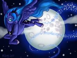 Size: 800x600 | Tagged: safe, artist:angermuffin, princess luna, g4, female, flying, moon, solo