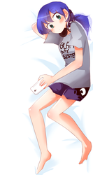 Size: 800x1500 | Tagged: safe, artist:gyaheung, princess luna, human, gamer luna, barefoot, bed, blame my sister, clothes, feet, female, headphones, humanized, looking at you, phone, shirt, shorts, solo, younger