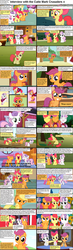 Size: 1282x4375 | Tagged: safe, apple bloom, applejack, babs seed, scootaloo, sweetie belle, comic:celestia's servant interview, g4, apple, cape, caption, clothes, comic, cs captions, cutie mark crusaders, floppy ears, grin, hilarious in hindsight, interview, malapropism, milkshake