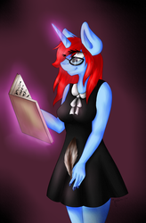 Size: 1280x1948 | Tagged: safe, artist:jaskierpl, oc, oc only, oc:foot note, anthro, clothes, dress, magic, solo