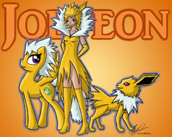 Size: 1024x819 | Tagged: safe, artist:monakaliza, human, jolteon, humanized, pokémon, ponified, self ponidox, trio