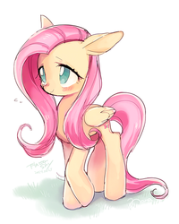 Size: 480x600 | Tagged: safe, artist:nora1211, fluttershy, pegasus, pony, g4, blushing, cute, female, mare, no pupils, shyabetes, simple background, smiling, solo, white background