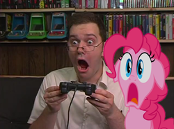Size: 1094x816 | Tagged: safe, artist:kuren247, edit, pinkie pie, human, g4, angry video game nerd, colecovision, game glitches, irl, irl human, photo