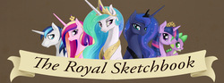 Size: 5919x2200 | Tagged: safe, artist:silfoe, princess cadance, princess celestia, princess luna, shining armor, spike, twilight sparkle, alicorn, pony, royal sketchbook, g4, female, mare, tumblr, twilight sparkle (alicorn)