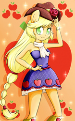 Size: 2604x4181 | Tagged: safe, artist:riouku, applejack, equestria girls, g4, clothes, dress, fall formal outfits, female, high res, ponied up, sleeveless, solo, strapless