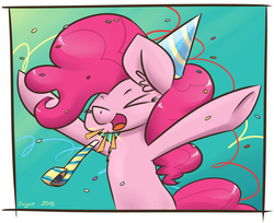 Size: 1300x1063 | Tagged: safe, artist:erysz, pinkie pie, g4, female, hat, party hat, party horn, solo