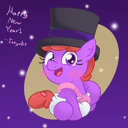 Size: 1000x1000 | Tagged: safe, artist:tapeysides, oc, oc only, oc:itty bit, pony, 2015, baby, baby pony, diaper, foal, happy new year, poofy diaper