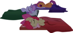 Size: 2500x1131 | Tagged: safe, artist:jadedjynx, apple bloom, scootaloo, sweetie belle, g4, cutie mark crusaders, drool, my little sterelis, simple background, sleeping, snoring, transparent background, vector