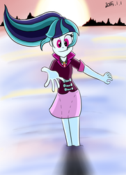 Size: 1300x1800 | Tagged: safe, artist:contny, sonata dusk, equestria girls, g4, my little pony equestria girls: rainbow rocks, female, hand, looking at you, smiling, solo, sunrise