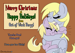 Size: 1400x1000 | Tagged: safe, artist:outofworkderpy, derpy hooves, dinky hooves, pegasus, pony, unicorn, g4, cute, derpabetes, dinkabetes, duo, duo female, equestria's best daughter, equestria's best mother, eyes closed, female, filly, happy, happy holidays, happy new year, hug, love, mare, merry christmas, mother and daughter, out of work derpy, outofworkderpy