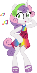 Size: 395x780 | Tagged: safe, artist:archerinblue, sweetie belle, semi-anthro, clothes, dancing, dress, female, shoes, solo
