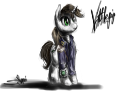 Size: 1600x1200 | Tagged: safe, artist:nemo2d, oc, oc only, oc:littlepip, pony, unicorn, fallout equestria, clothes, fanfic, fanfic art, female, jumpsuit, mare, pipbuck, simple background, solo, vault suit, white background