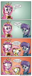 Size: 1000x2363 | Tagged: safe, artist:daniel-sg, fluttershy, maud pie, princess cadance, g4, comic, confused, crying, dark comedy, floppy ears, happy, heart, my parents are dead, photo, shocked, smiling, teary eyes, too soon, we are going to hell, when she smiles