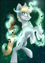 Size: 2500x3527 | Tagged: safe, artist:kukirra, oc, oc only, oc:sound wave, high res, magic, music, musical instrument, solo, violin
