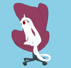 Size: 524x500 | Tagged: safe, artist:celerypony, edit, oc, oc only, oc:celery, pony, unicorn, animated, blue background, chair, cute, female, filly, floppy ears, hair physics, i have done nothing productive all day, long mane, long tail, mane physics, ocbetes, office chair, open mouth, simple background, sitting, smiling, solo, spinning
