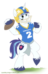 Size: 525x800 | Tagged: safe, artist:spainfischer, shining armor, pony, unicorn, g4, american football, bipedal, canterlot high, canterlot high blog, dexterous hooves, helmet, male, solo, teenage shining armor, younger