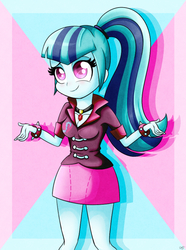 Size: 2641x3543 | Tagged: safe, artist:riouku, sonata dusk, equestria girls, g4, my little pony equestria girls: rainbow rocks, clothes, cute, female, gem, high res, multicolored background, outstretched arms, siren gem, skirt, smiling, solo, sonatabetes