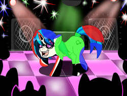 Size: 1200x900 | Tagged: safe, artist:sonikku001, dj pon-3, vinyl scratch, g4, dance floor, dancing, female, solo