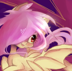 Size: 596x588 | Tagged: safe, artist:siukii, fluttershy, g4, female, flutterbat, hair over one eye, solo, tongue out