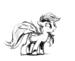 Size: 800x656 | Tagged: safe, artist:juubee, rainbow dash, pegasus, pony, g4, black and white, female, grayscale, mare, monochrome, simple background, solo, white background