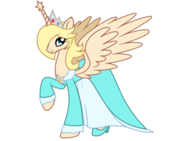Size: 1500x1200 | Tagged: safe, artist:raver1357, alicorn, pony, blue dress, clothes, crown, ear piercing, earring, high heels, jewelry, piercing, ponified, princess rosalina, raised hoof, regalia, rosalina, shoes, simple background, solo, super mario bros., super mario galaxy, transparent background