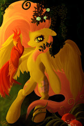 Size: 1280x1920 | Tagged: safe, artist:pedrohander, fluttershy, bird, pegasus, phoenix, pony, g4, colored, digital art, everfree forest, forest, wings