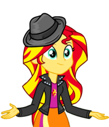 Size: 700x811 | Tagged: safe, edit, edited edit, edited screencap, screencap, sunset shimmer, equestria girls, g4, my little pony equestria girls: rainbow rocks, background removed, fedora, female, hat, scrunchy face, simple background, solo, transparent background