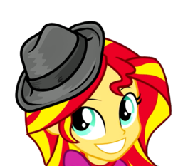 Size: 557x519 | Tagged: safe, edit, edited screencap, screencap, sunset shimmer, equestria girls, g4, my little pony equestria girls: rainbow rocks, background removed, fedora, female, hat, simple background, solo, transparent background