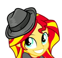 Size: 557x519 | Tagged: safe, color edit, edit, edited edit, edited screencap, screencap, sunset shimmer, equestria girls, g4, my little pony equestria girls: rainbow rocks, background removed, fedora, female, hat, simple background, solo, transparent background